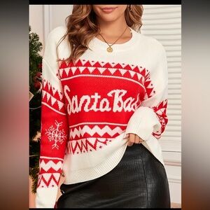 Zaful Santa Baby Christmas Sweater Red White Snowflake Après Ski